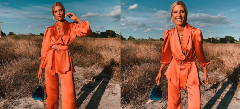 teresa andrés gonzalvo con traje de chaqueta en color melocotón