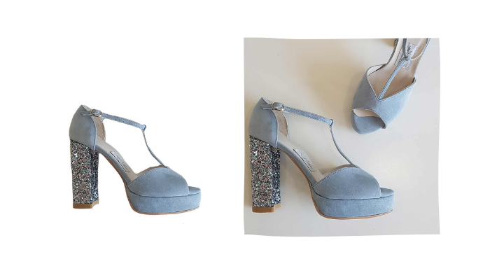 Blue party shoes with glitter heel