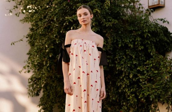 INICIO 42 Vestido romántico midi con flores y mangas caídas
