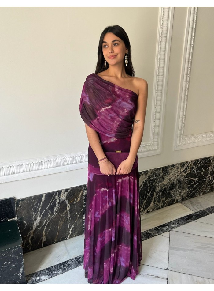 vestido largo estampado en tul con escote multiposicion 2