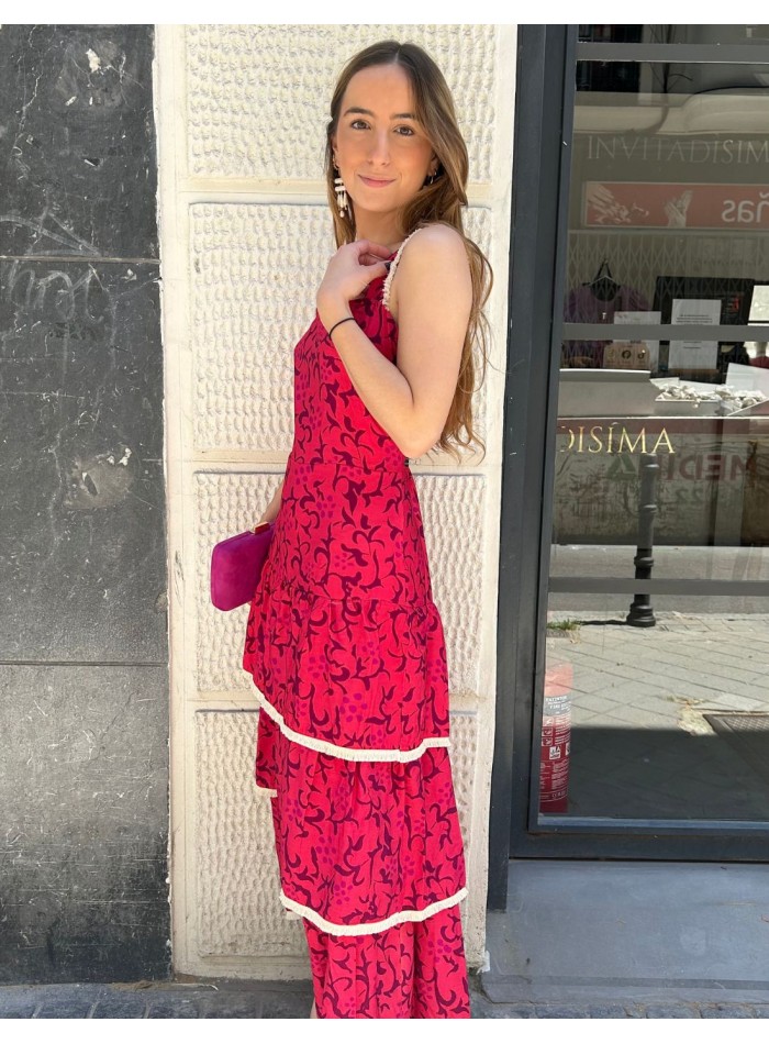 vestido midi estampado con ribete marfil laurenlynnlondon