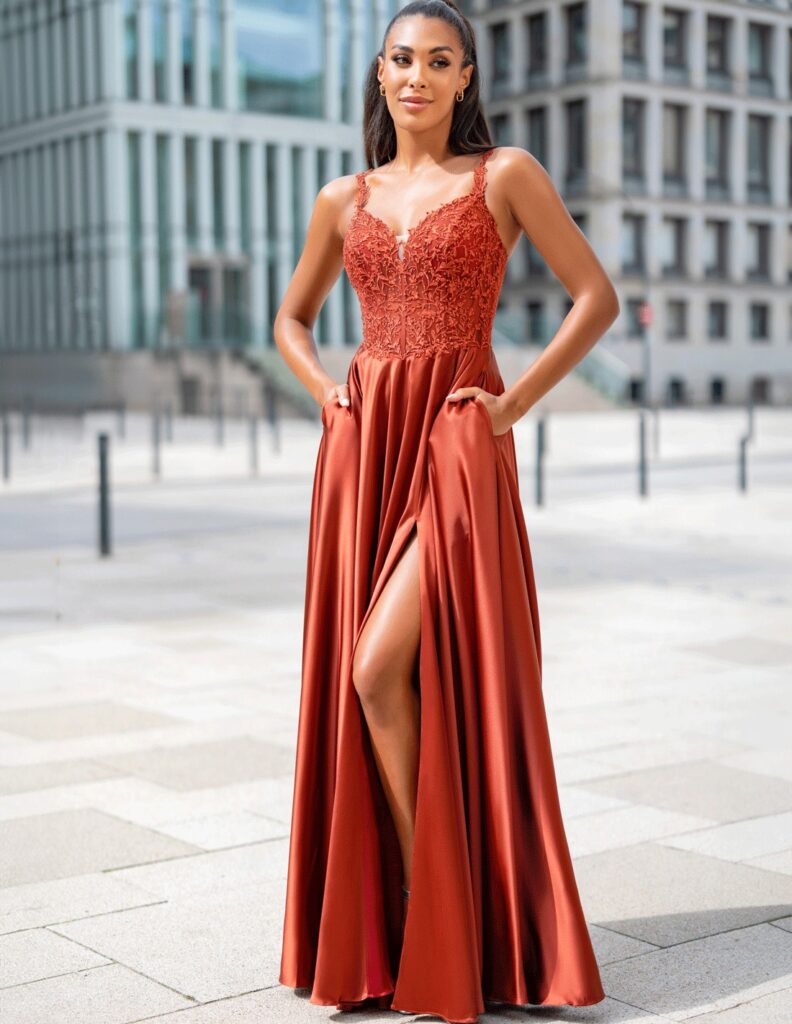 vestido de fiesta largo elegante talla grande con encaje y saten