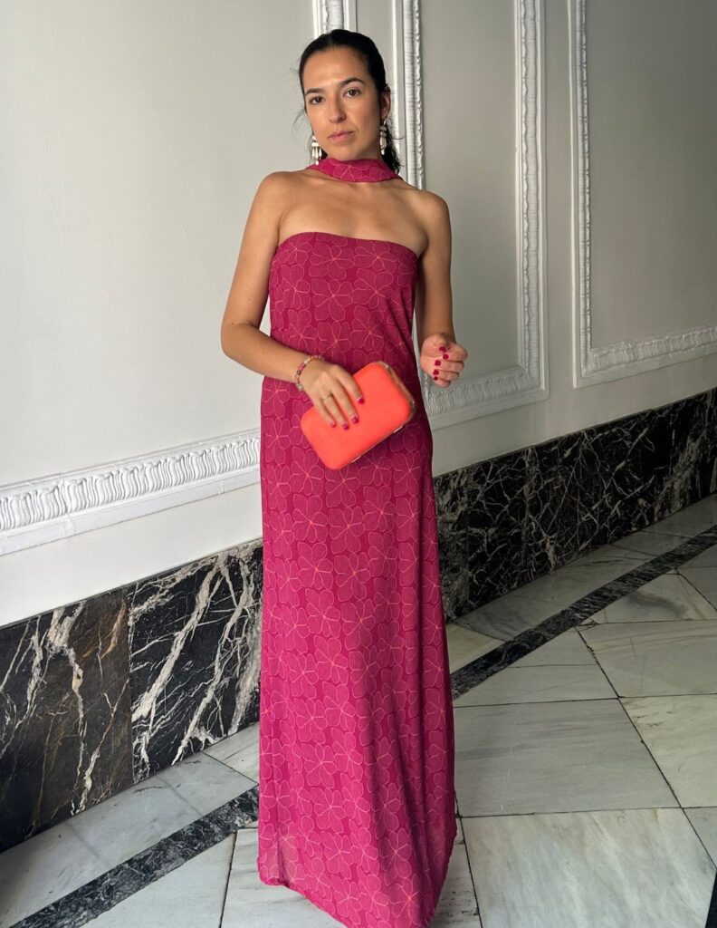 vestido largo estampado de gasa con chal laurenlynnlondon