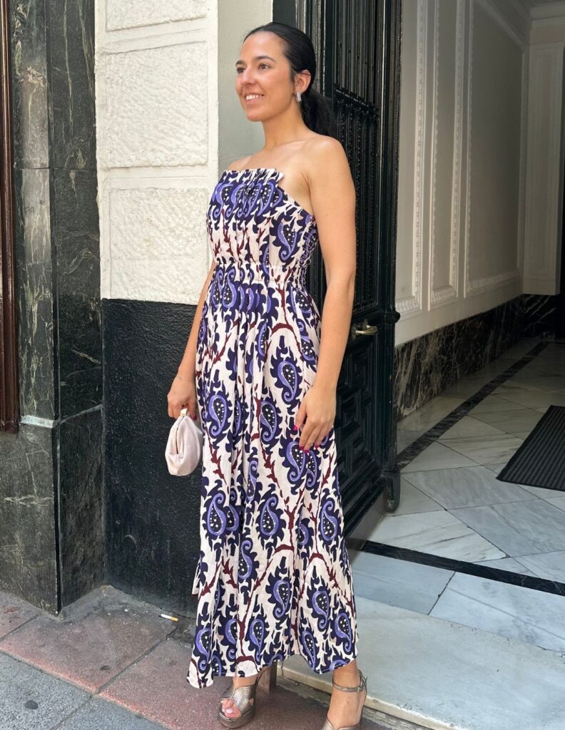vestido midi estampado con escote palabra de honor laurenlynnlondon