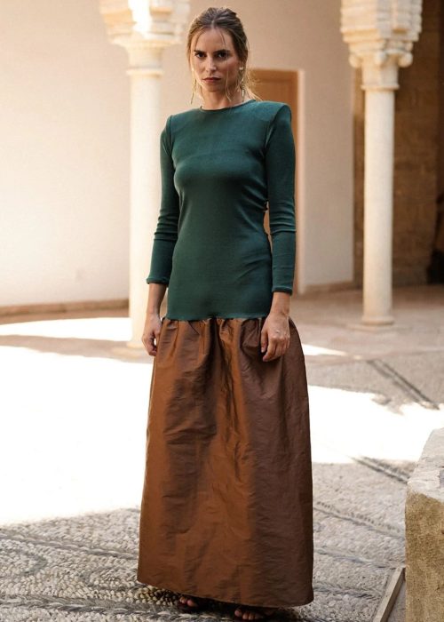 vestido-de-invitada-largo-en-punto-verde-botella-y-tafetan-marron-ezelma vestido-de-invitada-largo-en-punto-verde-botella-y-tafetan-marron-ezelma
