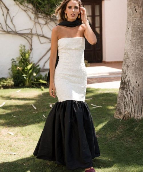 vestido-largo-palabra-de-honor-blanco-y-negro (1)